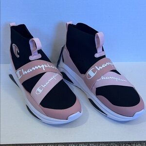 Champion Women's Black and Pink Slip-On Sneakers
